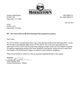 Morrl-Stown Zoning Administrator (802) 888-6373 PO Box 748 Fax: (802) 888-6377 Morrisville, VT 05661