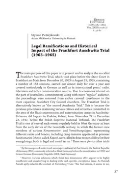 Legal Ramifications and Historical Impact of the Frankfurt Auschwitz Trial (1963–1965)