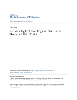 Nelson V. Big Lost River Irrigation Dist. Clerk's Record V. 1 Dckt. 35543