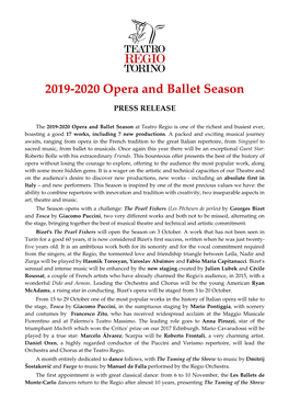 2019-2020 Opera and Ballet Season