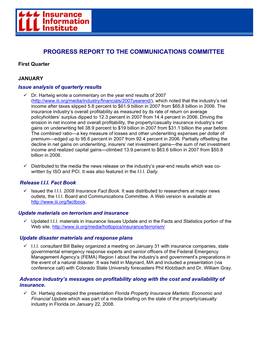 Progress Report to the Communications Committee