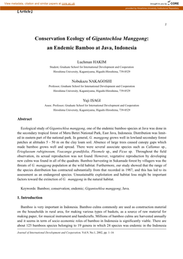 Conservation Ecology of Gigantochloa Manggong: an Endemic Bamboo at Java, Indonesia