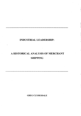 Industrial Leadership: a Hsitorical Analysis of Merchant Shipping