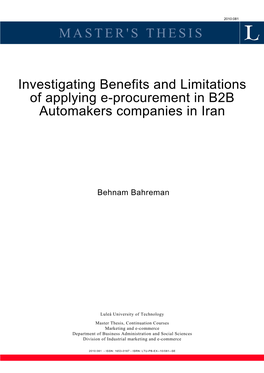 MASTER's THESIS Investigating Benefits and Limitations of Applying E-Procurement in B2B Automakers Companies in Iran