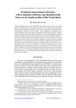 Prehistoric Interactions in Eurasia: a Re-Evaluation of Bronze Age Remains in the Oases on the Southern Rim of the Tarim Basin