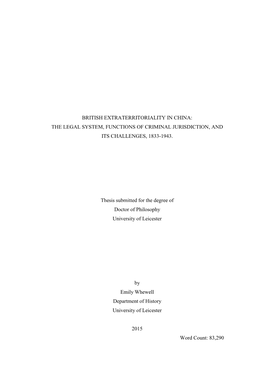 British Extraterritoriality in China: the Legal System, Functions of Criminal Jurisdiction, and Its Challenges, 1833-1943