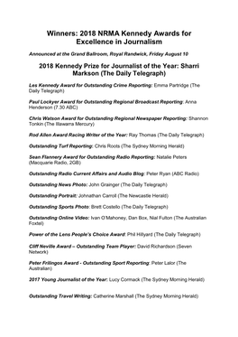 2018 Kennedy Award Winners