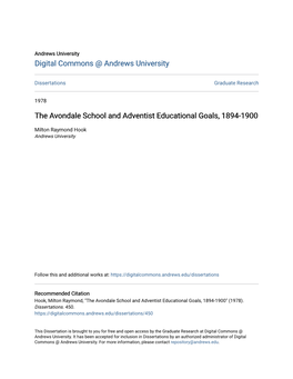 The Avondale School and Adventist Educational Goals, 1894-1900