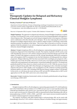 Therapeutic Updates for Relapsed and Refractory Classical Hodgkin Lymphoma