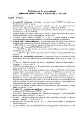 Część Opisowa Do Sprawozdania Z Wykonania Budżetu Gminy Wojciechowice Za 2009 Rok