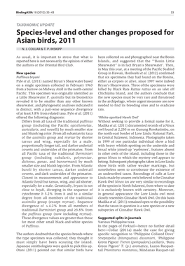 Species-Level and Other Changes Proposed for Asian Birds, 2011 N