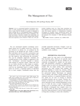 The Management of Tics