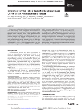 Evidence for the ISG15-Specific Deubiquitinase USP18 As an Antineoplastic Target