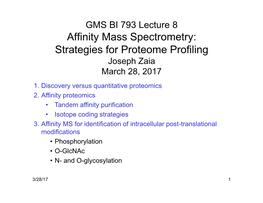 Affinity Mass Spectrometry: Strategies for Proteome Profiling Joseph Zaia March 28, 2017 1