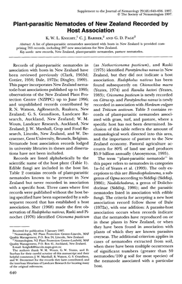 Plant-Parasitic Nematodes of New Zealand Recorded by Host Association K