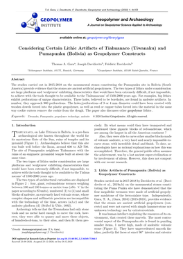 (Tiwanaku) and Pumapunku (Bolivia) As Geopolymer Constructs