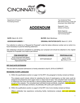 ADDENDUM Bobbi Hageman Chief Procurement Officer City Purchasing Agent