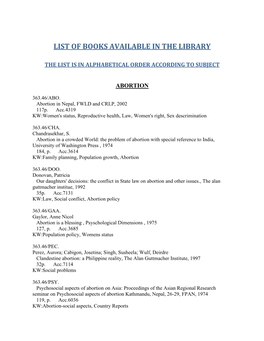List of Books Available in the Library