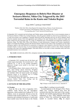 Emergency Responses to Debris Flow Disaster at Serizawa District, Nikko City Triggered by the 2015 Torrential Rains in the Kanto and Tohoku Region