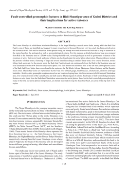 Fault-Controlled Geomorphic Features in Ridi-Shantipur Area of Gulmi District and Their Implications for Active Tectonics