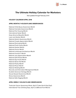 The Ultimate Holiday Calendar for Marketers Now Updated Through February 2019