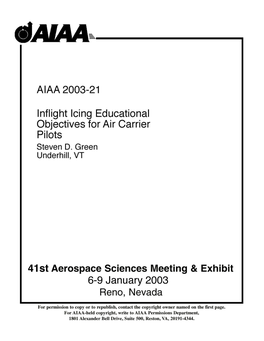 Inflight Icing Educational Objectives for Air Carrier Pilots