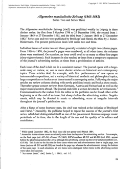 Allgemeine Musikalische Zeitung (1863-1882) Répertoire International De La Presse Musicale (