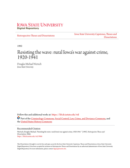 Rural Iowa's War Against Crime, 1920-1941 Douglas Michael Wertsch Iowa State University