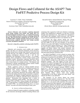 Design Flows and Collateral for the ASAP 7Nm Finfet Predictive Process Design