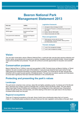 Beeron National Park Management Statement 2013