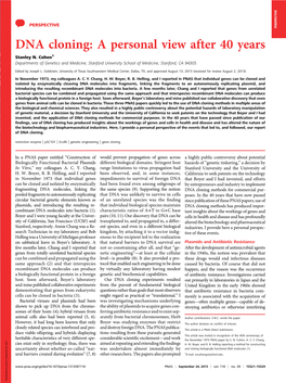 DNA Cloning: a Personal View After 40 Years Stanley N