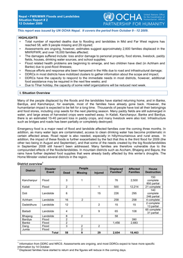 Nepal • FWR/MWR Floods and Landslides Situation Report # 2 8 12 October 2009