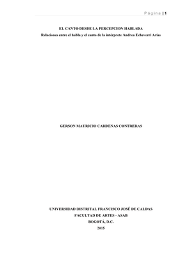 Página | 1 EL CANTO DESDE LA PERCEPCION HABLADA