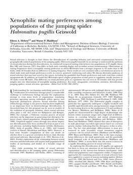 Xenophilic Mating Preferences Among Populations of the Jumping Spider Habronattus Pugillis Griswold