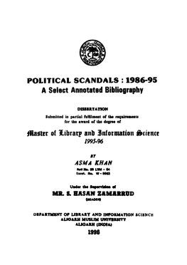 POLITICAL SCANDALS : 1986-95 a Select Annotated