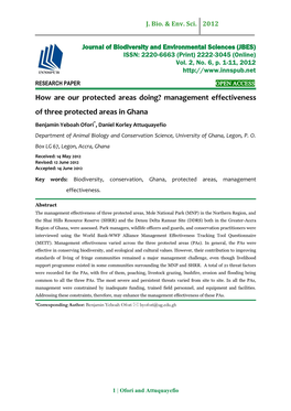 How Are Our Protected Areas Doing? Management Effectiveness of Three Protected Areas in Ghana