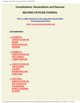 Constitutions, Declarations and Decrees COUNCIL VATICAN SEC