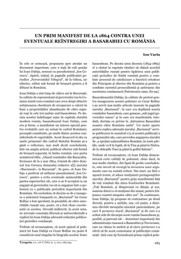 Un Prim Manifest De La 1864 Contra Unei Eventuale Reîntregiri a Basarabiei Cu România