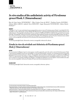 In Vitro Studies of the Anthelmintic Activity of Picrolemma Spruceihook. F
