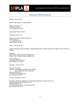 Previous SFIPLA Events