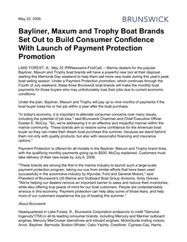 Bayliner, Maxum and Trophy Boat Brands Set out to Build Consumer Confidence with Launch of Payment Protection Promotion