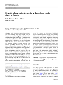 Diversity of Non-Native Terrestrial Arthropods on Woody Plants in Canada