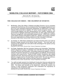 Mohawk College Report - November 2004