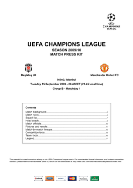 Uefa Champions League Season 2009/10 Match Press Kit