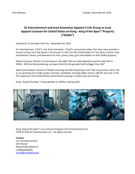 Press Release Tuesday November 03, 2015