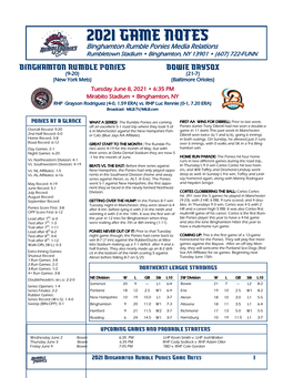 2021 Game Notes