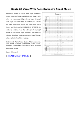 Route 66 Vocal with Pops Orchestra Sheet Music