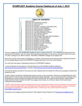 STARFLEET Academy Course Catalog As of July 1, 2015