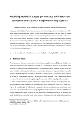 Modelling Basketball Players' Performance and Interactions Between Teammates with a Regime Switching Approach*