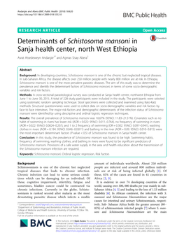 Determinants of Schistosoma Mansoni in Sanja Health Center, North West Ethiopia Asrat Atsedeweyn Andargie1* and Agmas Sisay Abera2